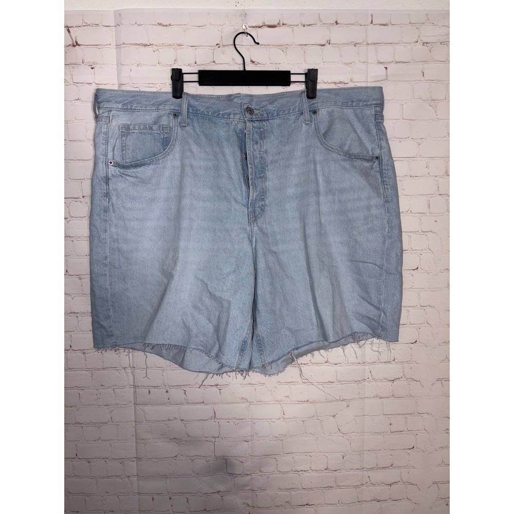 Old Navy Womens 20 Light Wash Mid-Rise Baggy Denim Jean Shorts Button Fly Raw